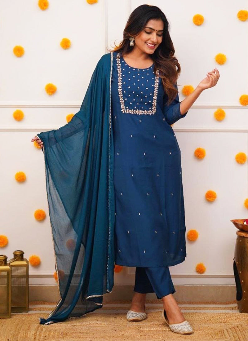 Vellora Rayon Slub Magenta Casual Wear Embroidery Work Readymade Kurti Set | Grocsy