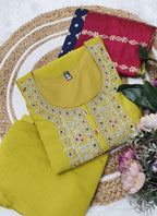 Vellora Viscose Chanderi Yellow Festival Wear Embroidery Work Readymade Suit | Grocsy