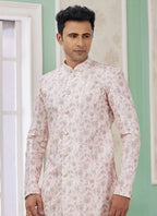 Raivat Ethnic Banarasi Jacquard Embroidery Indo Western Sherwani In Pink Colour | Grocsy