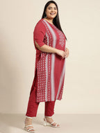 Sztori Plus Size Geometric Printed Round Neck Straight Kurta | Grocsy