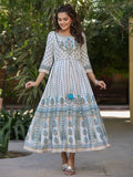 Juniper Blue Ethnic Motif Printed Flared Shantoon Maxi Dress With Beads & Sequins Work | Grocsy