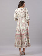 Juniper Yellow Ethnic Motif Printed Flared Shantoon Maxi Dress With Beads & Sequins Work | Grocsy