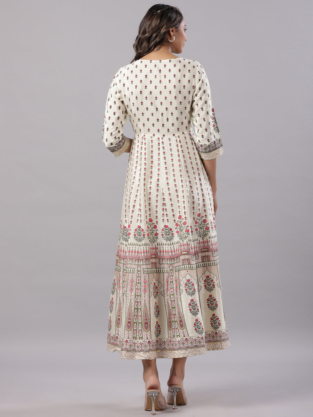 Juniper Yellow Ethnic Motif Printed Flared Shantoon Maxi Dress With Beads & Sequins Work | Grocsy