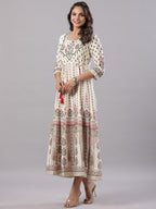 Juniper Yellow Ethnic Motif Printed Flared Shantoon Maxi Dress With Beads & Sequins Work | Grocsy