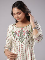 Juniper Yellow Ethnic Motif Printed Flared Shantoon Maxi Dress With Beads & Sequins Work | Grocsy