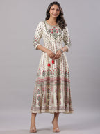 Juniper Yellow Ethnic Motif Printed Flared Shantoon Maxi Dress With Beads & Sequins Work | Grocsy