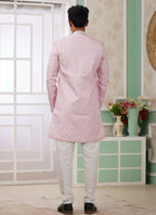 Raivat Ethnic Banarasi Jacquard Embroidery Indo Western Sherwani In Pink Colour | Grocsy