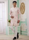 Raivat Ethnic Banarasi Jacquard Embroidery Indo Western Sherwani In Peach Colour | Grocsy