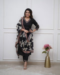 Vellora Viscose Silk Black Daily Wear Sequins Work Readymade Kurti Set | Grocsy