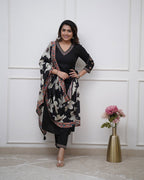 Vellora Viscose Silk Black Daily Wear Sequins Work Readymade Kurti Set | Grocsy