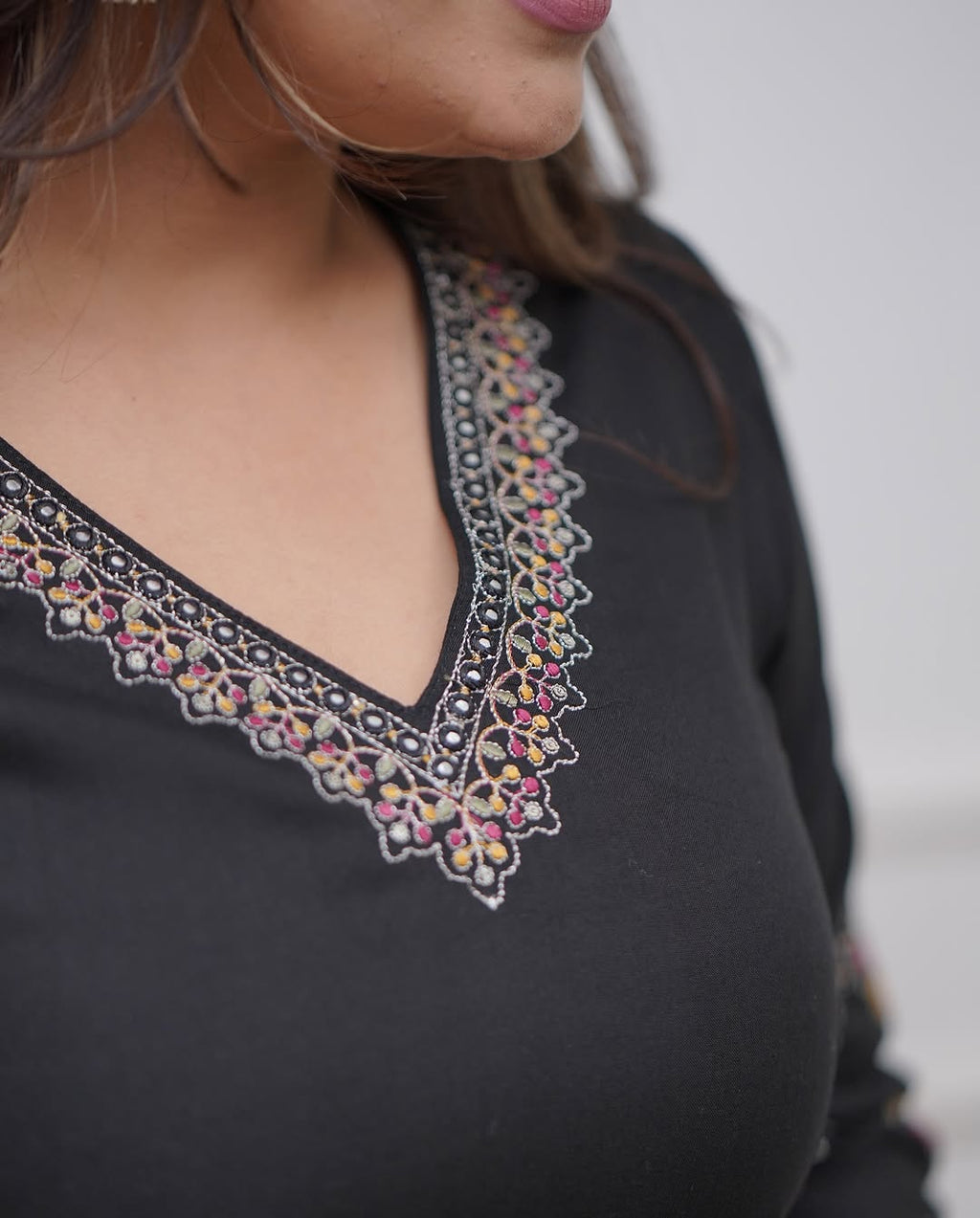 Vellora Viscose Silk Black Daily Wear Sequins Work Readymade Kurti Set | Grocsy