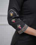 Vellora Viscose Silk Black Daily Wear Sequins Work Readymade Kurti Set | Grocsy