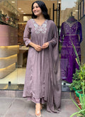 Vellora Viscose Chinnon Brown Daily Wear Sequins Work Readymade Kurti Set | Grocsy