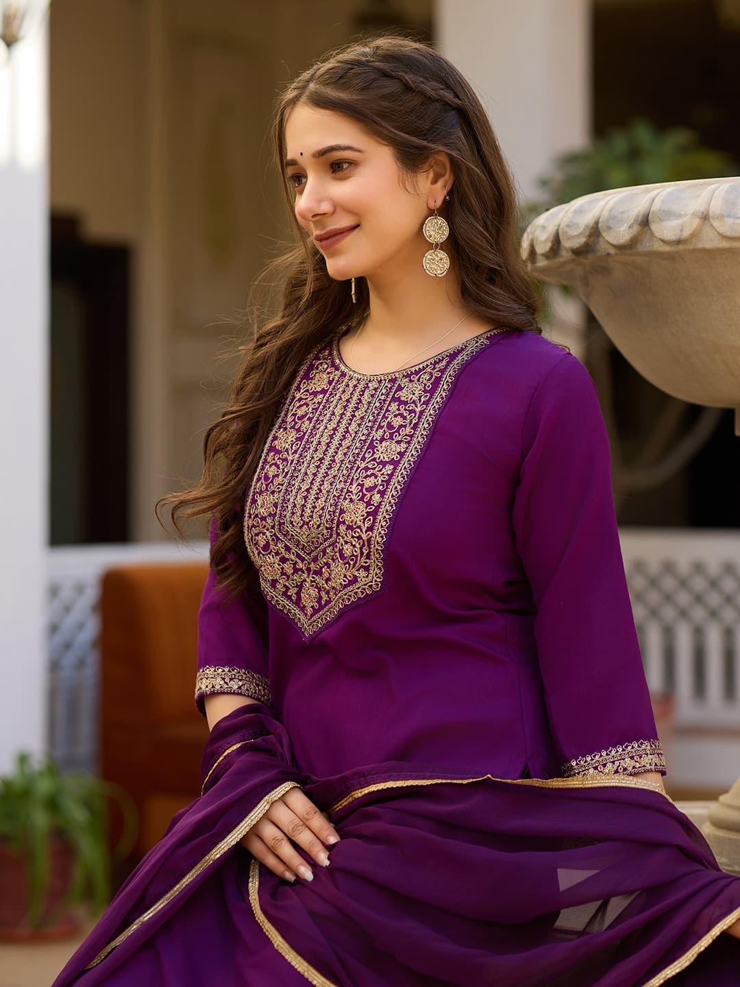 Vellora Rayon Slub Purple Daily Wear Sequins Work Readymade Suit | Grocsy