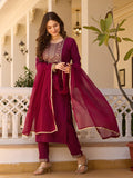 Vellora Rayon Slub Maroon Daily Wear Sequins Work Readymade Suit | Grocsy