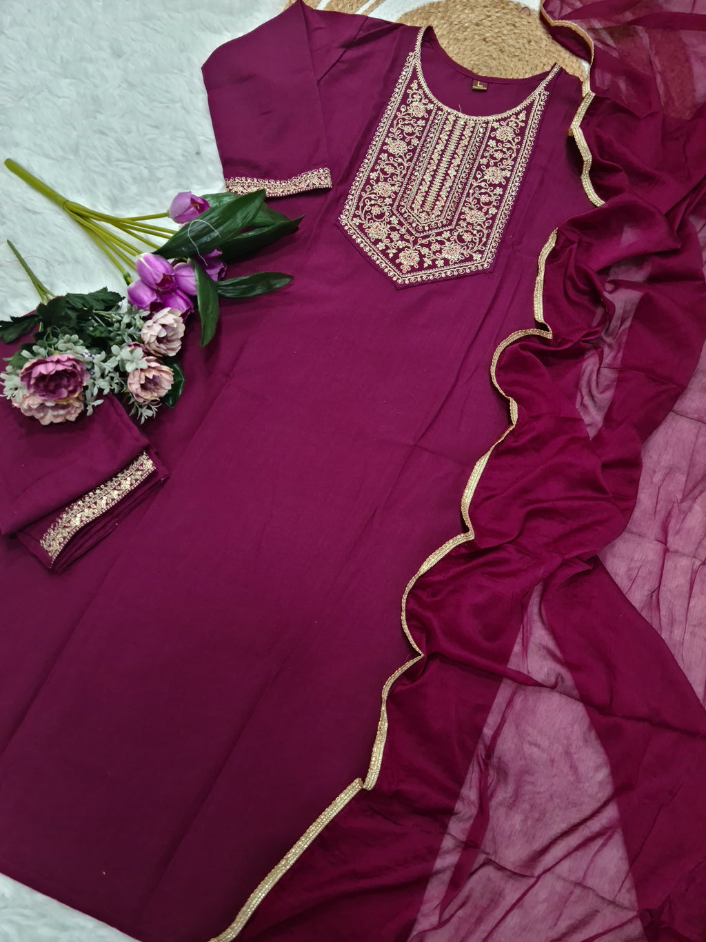 Vellora Rayon Slub Maroon Daily Wear Sequins Work Readymade Suit | Grocsy