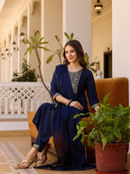 Vellora Rayon Slub Navy Blue Daily Wear Sequins Work Readymade Suit | Grocsy