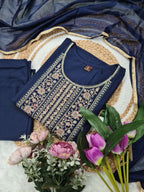Vellora Rayon Slub Navy Blue Daily Wear Sequins Work Readymade Suit | Grocsy
