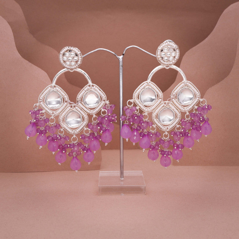 Tehzeeb Creations Gold Polish Lavender Colour Earrings | Grocsy