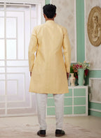 Raivat Ethnic Banarasi Jacquard Embroidery Indo Western Sherwani In Yellow Colour | Grocsy