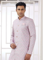 Raivat Ethnic Banarasi Jacquard Embroidery Indo Western Sherwani In Pink Colour | Grocsy