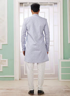 Raivat Ethnic Banarasi Jacquard Embroidery Indo Western Sherwani In Blue Colour | Grocsy