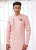 Raivat Ethnic Banarasi Jacquard Embroidery Indo Western Sherwani In Dark Pink Colour | Grocsy