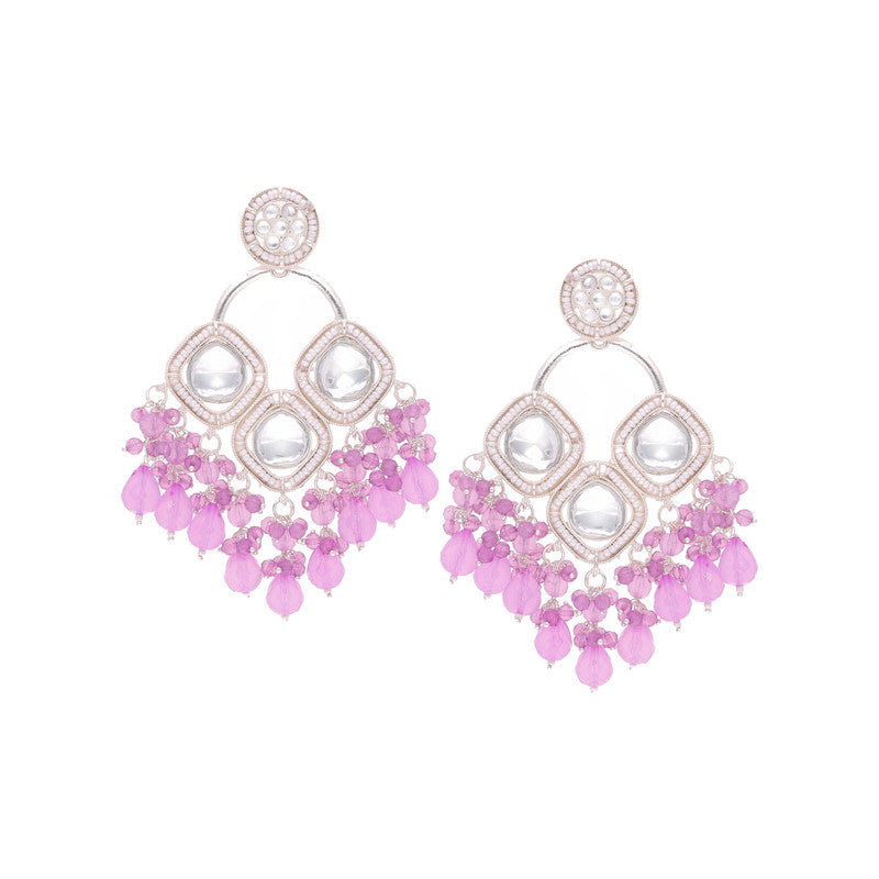 Tehzeeb Creations Gold Polish Lavender Colour Earrings | Grocsy