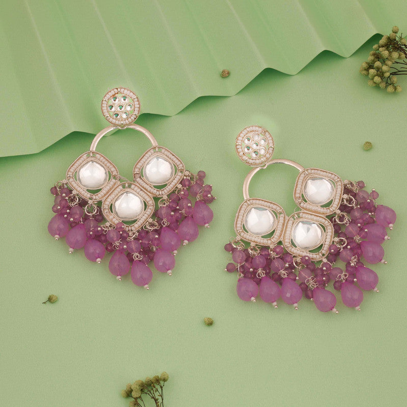 Tehzeeb Creations Gold Polish Lavender Colour Earrings | Grocsy