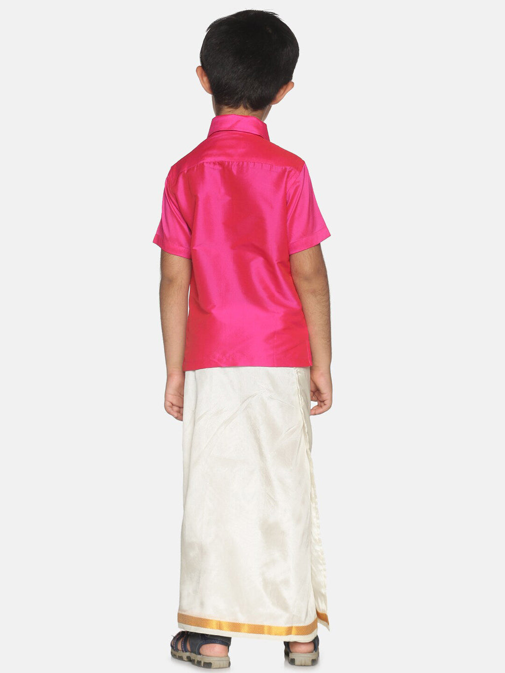 Sethukrishna Pink & White Shirt with Veshti Set For Boys | Grocsy
