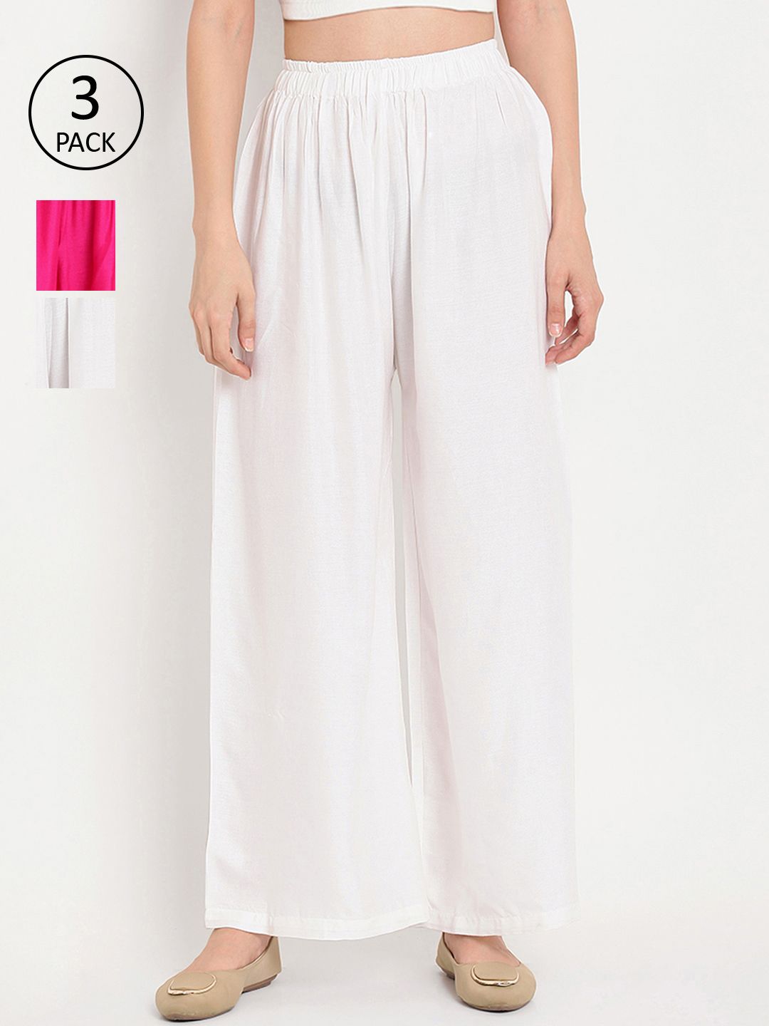 TAG 7 Women Pack of 3 Solid Flared Palazzos | Grocsy