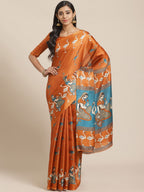 Saree Mall Rust Orange & Beige Ethnic Motifs Print Bhagalpuri Saree | Grocsy