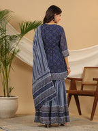 Juniper Navy Blue Geometric Printed Georgette Gota Kurta Sharara & Dupatta Set With beads & Sequins | Grocsy