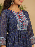 Juniper Navy Blue Geometric Printed Georgette Gota Kurta Sharara & Dupatta Set With beads & Sequins | Grocsy