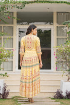 Juniper Women's Yellow Ethnic Motif Printed Rayon Dress With Dori & Kaudis | Grocsy
