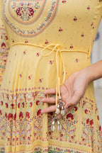 Juniper Women's Yellow Ethnic Motif Printed Rayon Dress With Dori & Kaudis | Grocsy