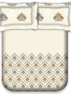 LABHAM Cream-Coloured & Brown Ethnic Motifs Cotton 180 TC King Bedsheet & 2 Pillow Covers | Grocsy