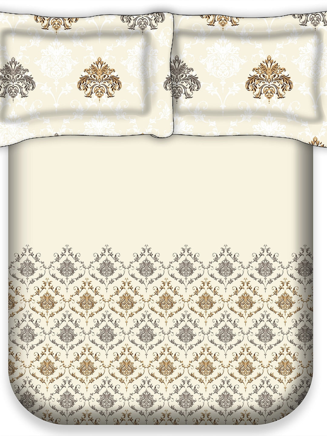 LABHAM Cream-Coloured & Brown Ethnic Motifs Cotton 180 TC King Bedsheet & 2 Pillow Covers | Grocsy