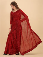Sangria Maroon Embellished Sequinned Pure Georgette Saree | Grocsy