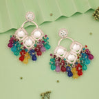 Tehzeeb Creations Gold Polish Multi Colour Earrings | Grocsy