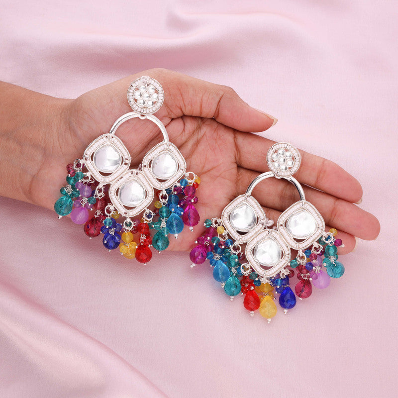 Tehzeeb Creations Gold Polish Multi Colour Earrings | Grocsy
