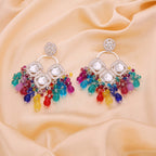 Tehzeeb Creations Gold Polish Multi Colour Earrings | Grocsy