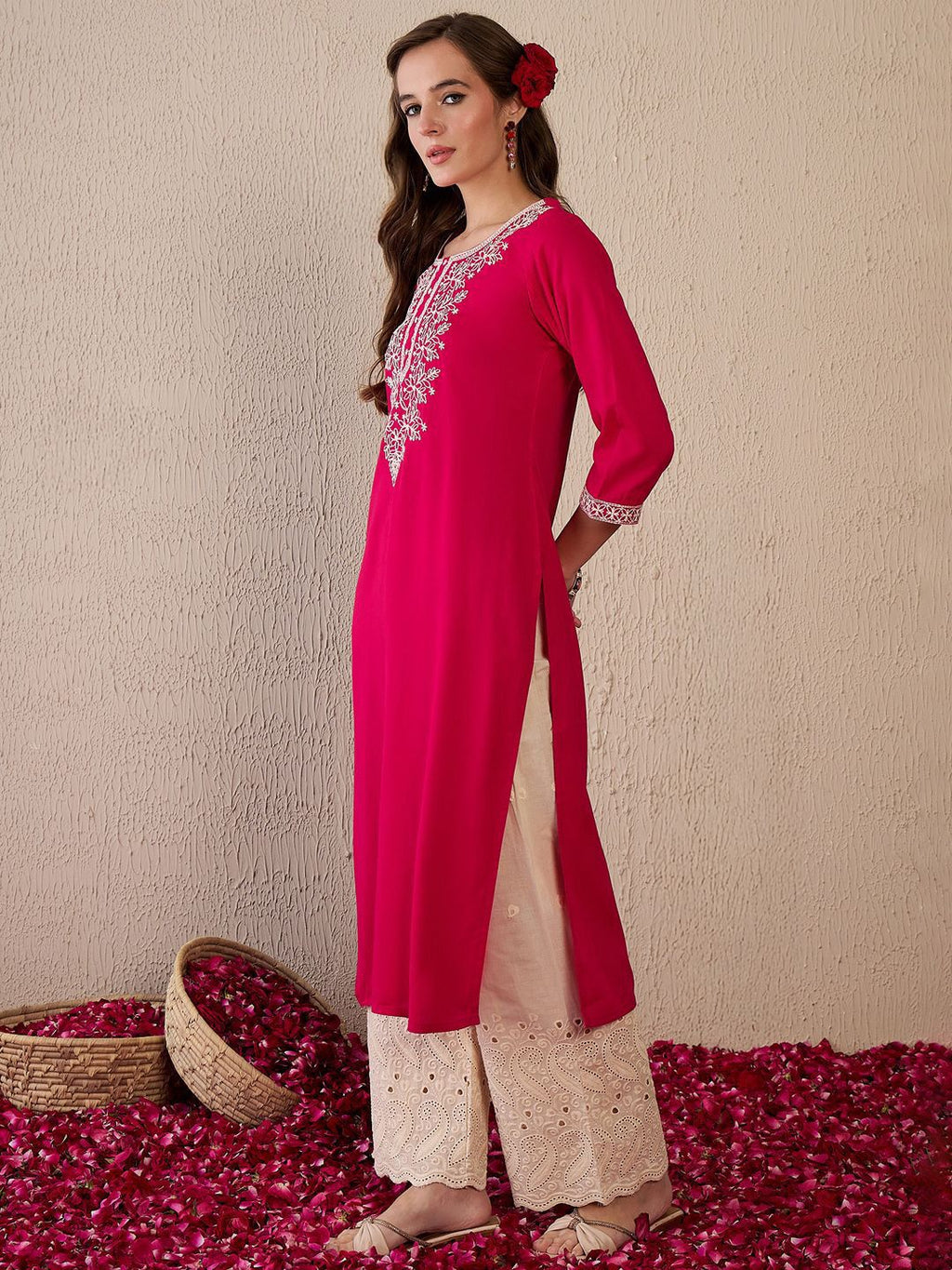 Indo Era Women Floral Embroidered Thread Work Kurta | Grocsy