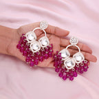 Tehzeeb Creations Gold Polish Pink Colour Earrings | Grocsy