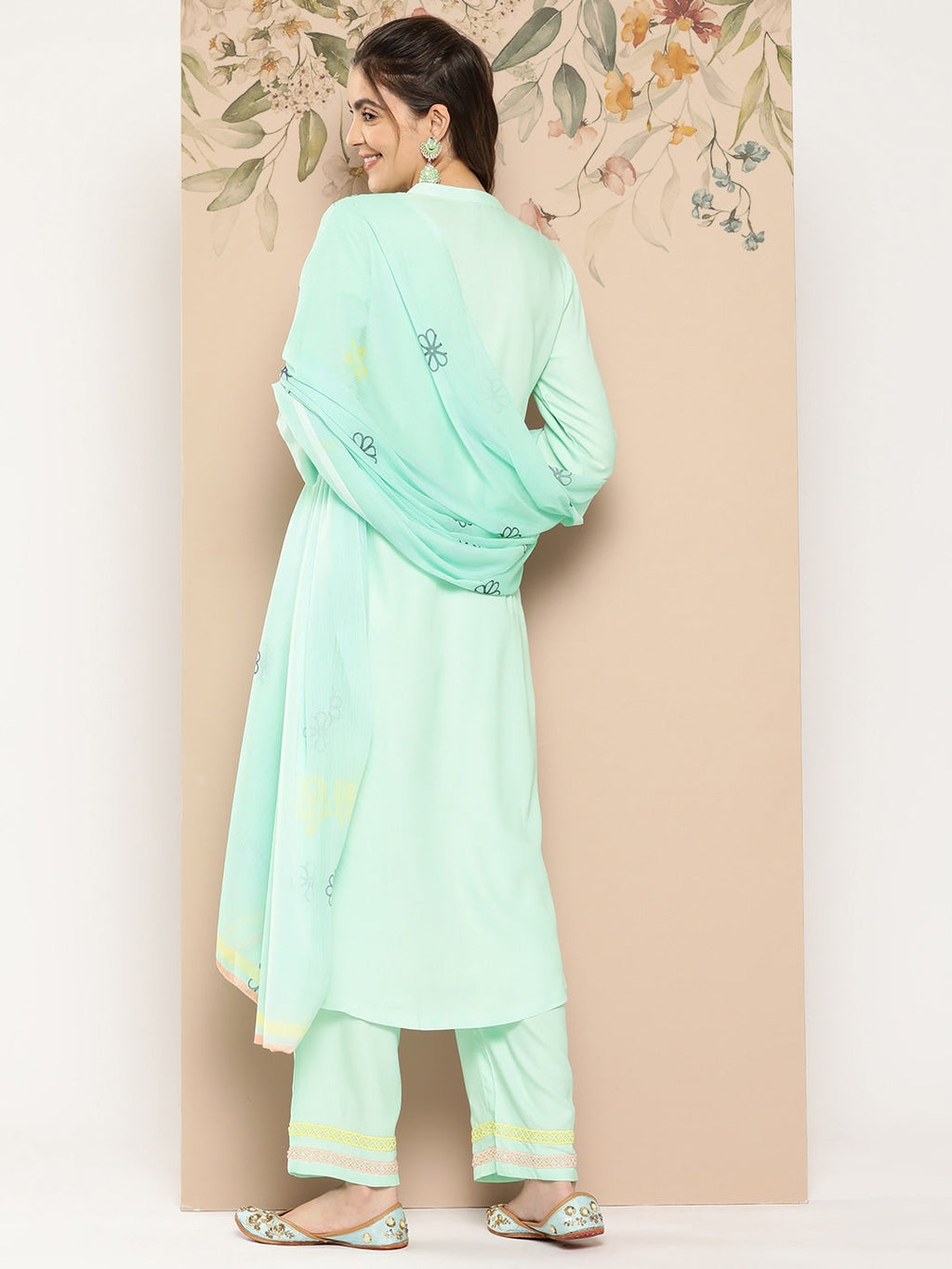 HERE&NOW Women Yoke Design Kurta with Trousers & Dupatta | Grocsy