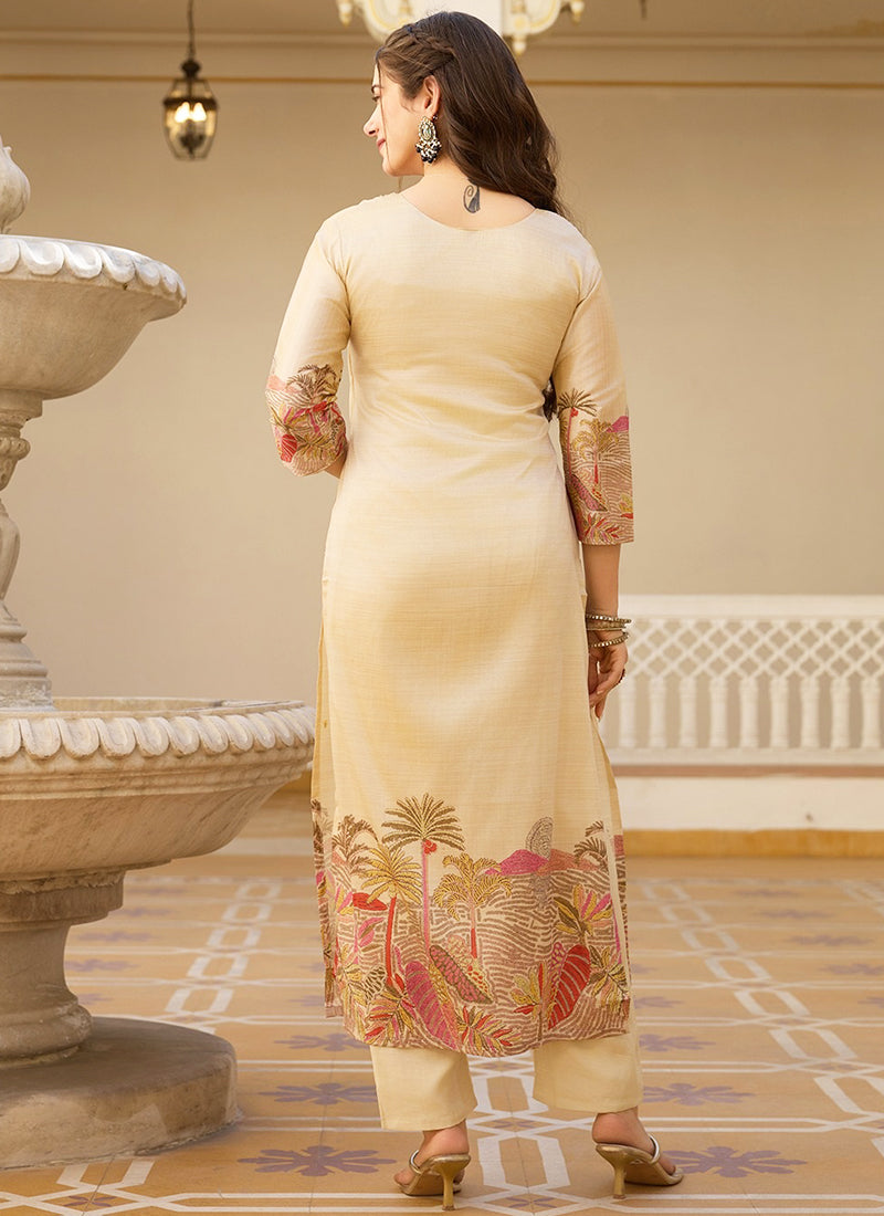 Vellora Pure Viscose Assam Silk White Daily Wear Embroidery Work Readymade Suit | Grocsy