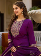 Vellora Rayon Slub Purple Casual Wear Sequins Work Readymade Suit | Grocsy