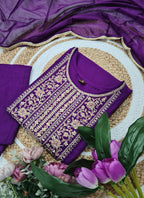 Vellora Rayon Slub Purple Casual Wear Sequins Work Readymade Suit | Grocsy