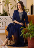 Vellora Rayon Slub Blue Casual Wear Sequins Work Readymade Suit | Grocsy
