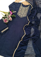 Vellora Rayon Slub Blue Casual Wear Sequins Work Readymade Suit | Grocsy